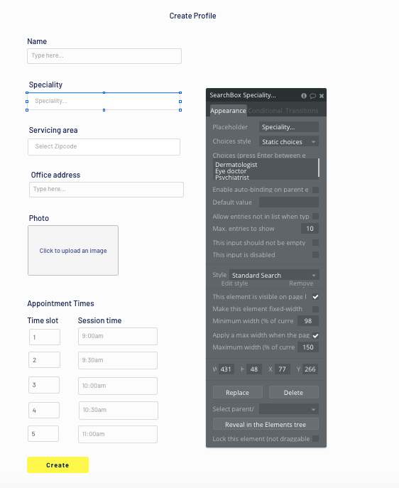 Bubble no code Zocdoc clone user interface walkthrough