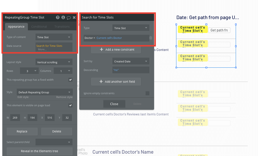 Displaying a list of doctor appointment times in a no-code Zocdoc clone