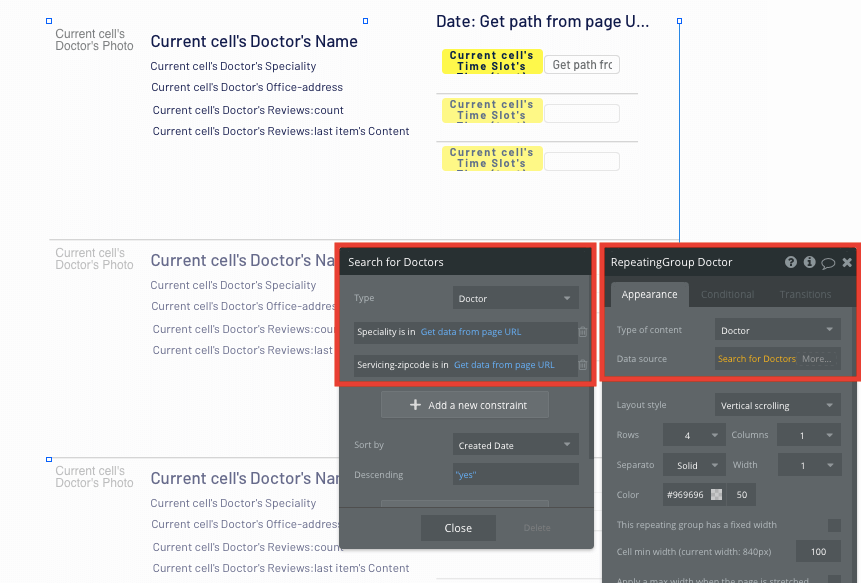Displaying a list of doctors in Bubble’s no-code Zocdoc clone