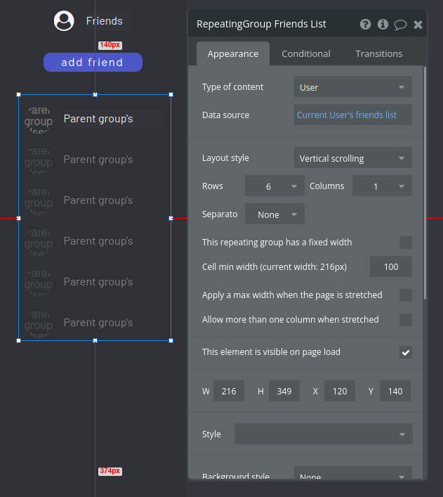Display the user's friend list in Discord clone. 