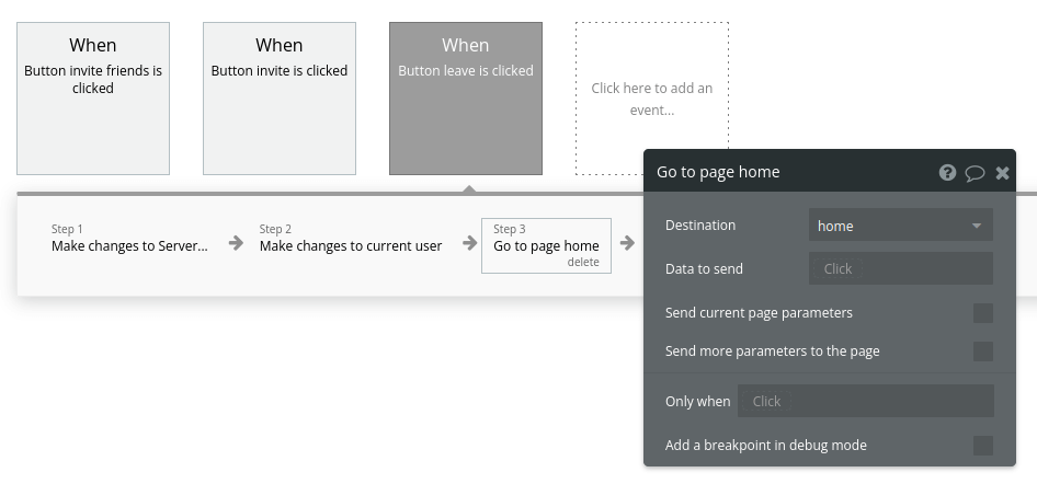 Allowing users to leave servers in our no-code Discord-like MVP