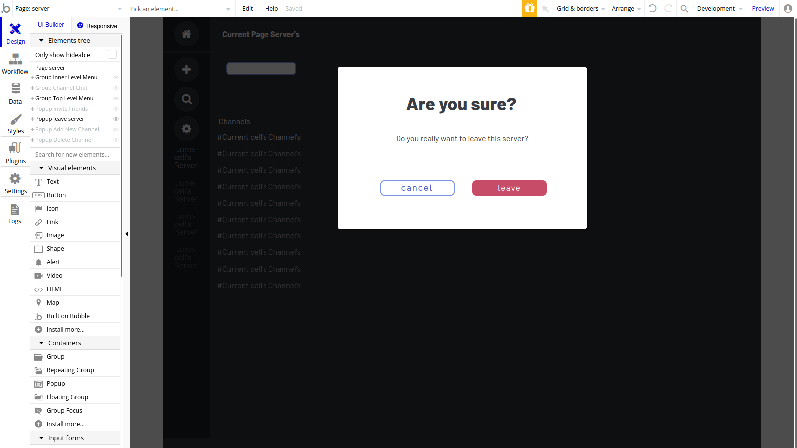 Confirmation popup when requesting to leave server.