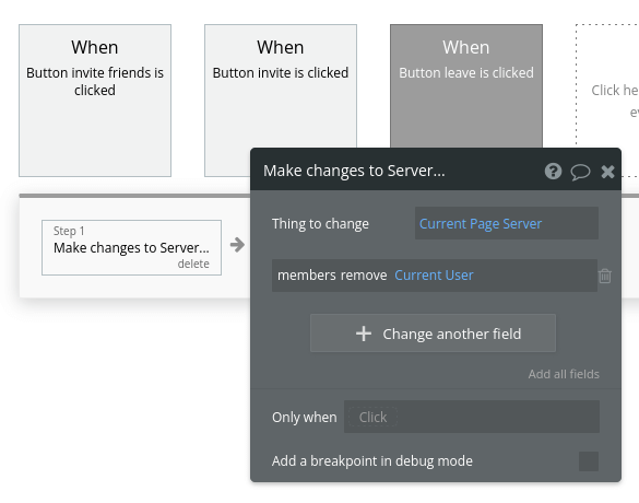 Allowing users to leave servers in our no-code Discord-like MVP