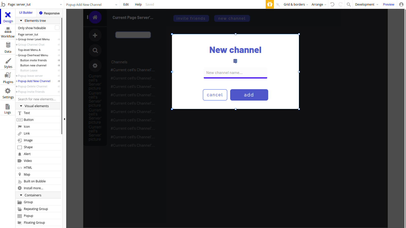 Creating channels for the Discord clone app
