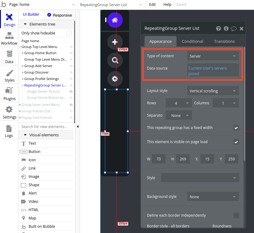 Preparing the list of a user's servers for our Discord clone