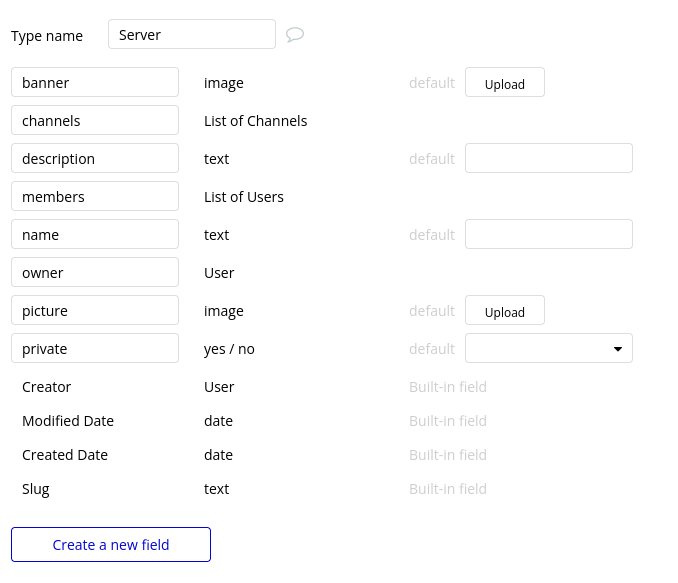 Creating the server data type for our Discord clone