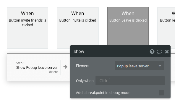 Allowing users to leave servers in our no-code Discord-like MVP