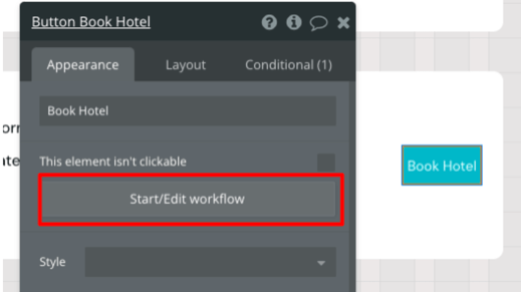 Creating a workflow for when the “Book Hotel” button is clicked