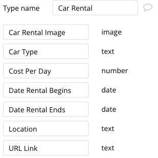 Car Rental data type and associated fields
