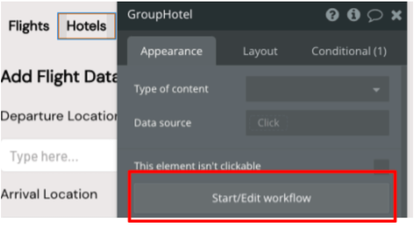 Creating a workflow action for “GroupHotel” element