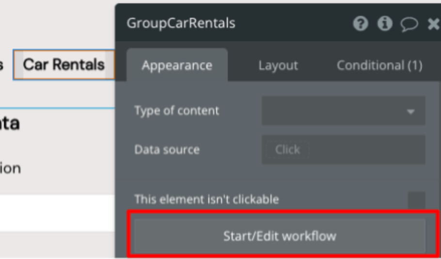 Creating a workflow when GroupCarRentals is clicked