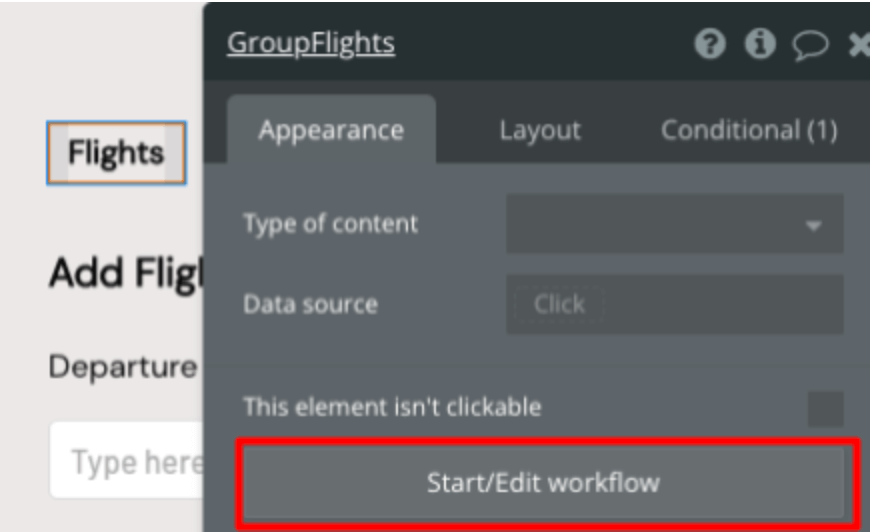 Creating a workflow when GroupFlights is clicked on