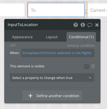 Hiding second input element when custom state is not flights