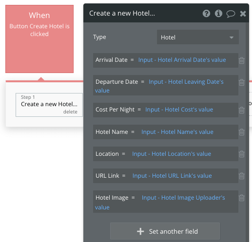 Mapping input elements and image uploader values to relevant Hotel fields in database