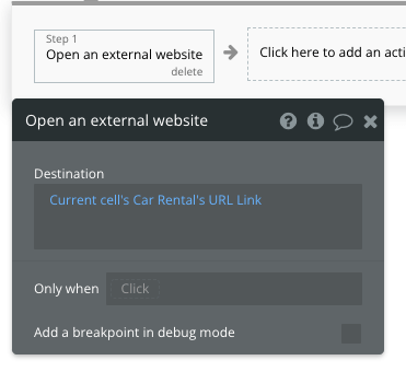 Opening an external website when the “Book Car Rental” button is clicked