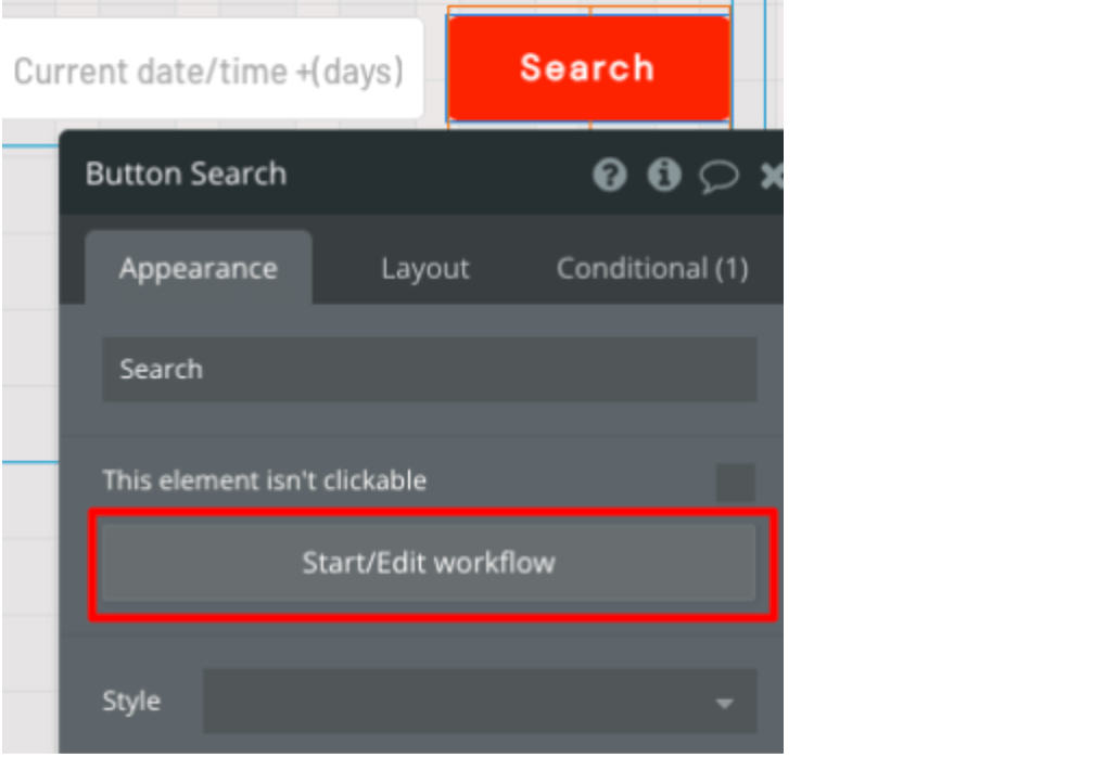 Adding a workflow when the Search button is clicked