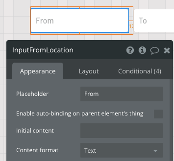 Setting the content format of the first Input element to text