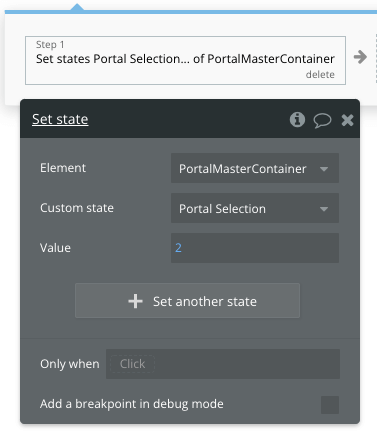 Setting the PortalMasterContainer Portal Selection State to 2