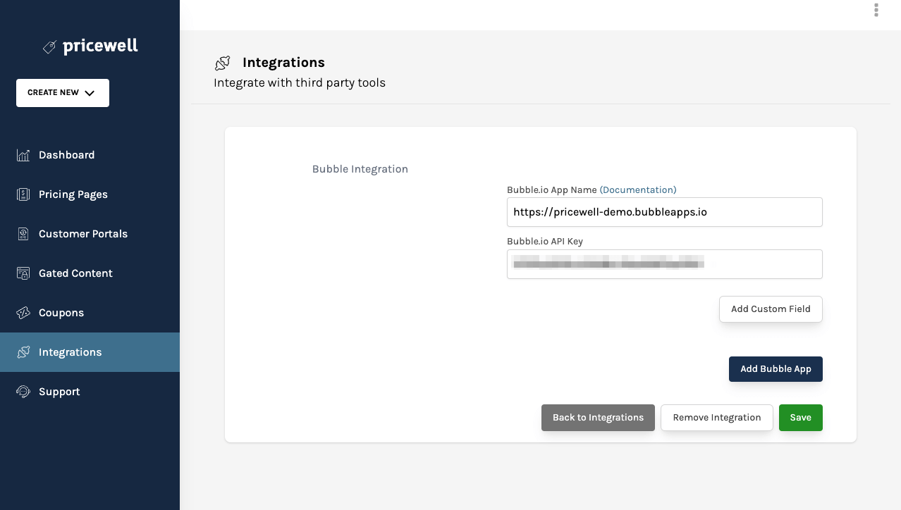 PriceWell Customer Portal Configuration - Integrations