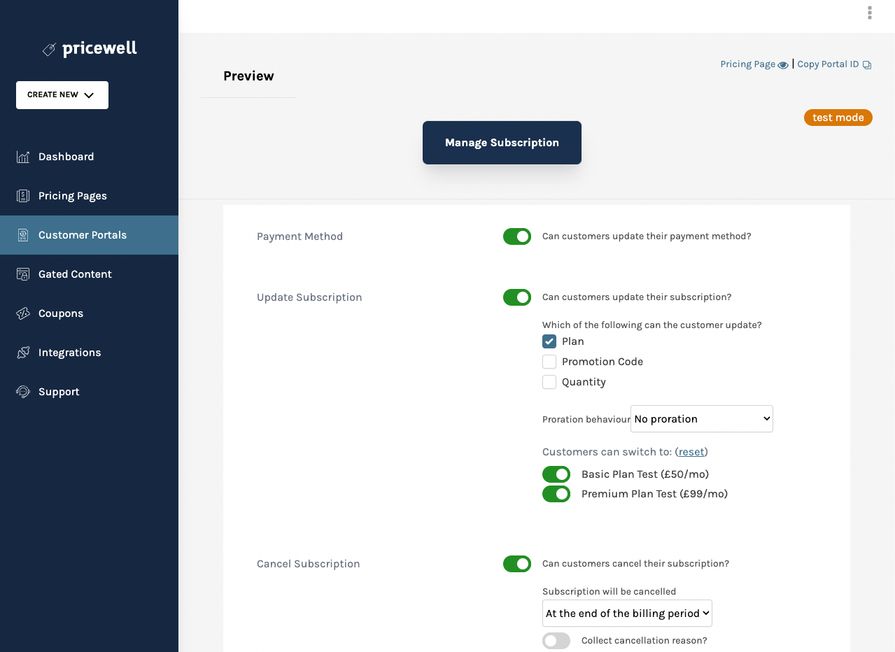 PriceWell Customer Portal Configuration