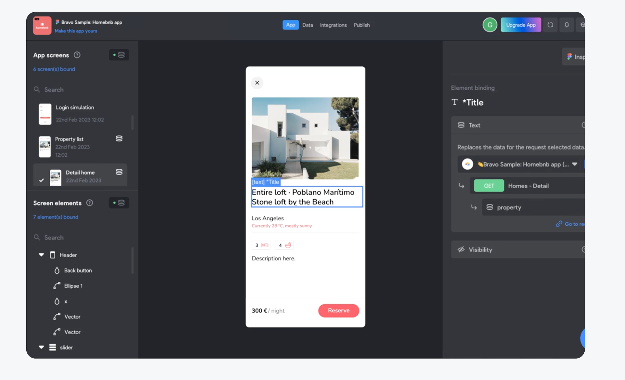 A screenshot of a rental app built with Bravo Studio