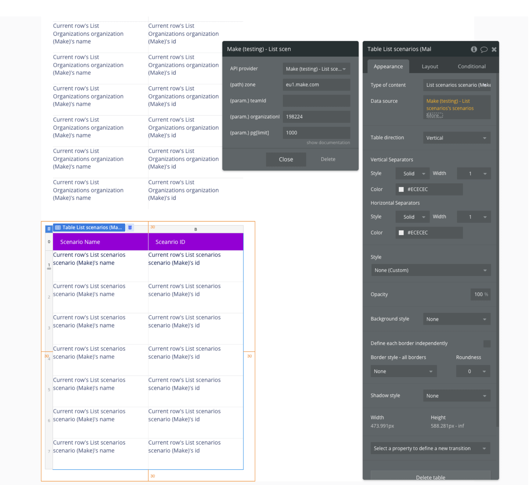 Using Make in the Bubble editor.