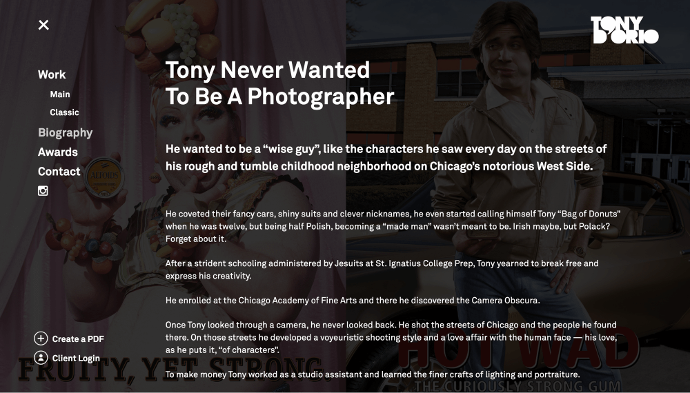 A screenshot of Tony D'Orio's personal website.