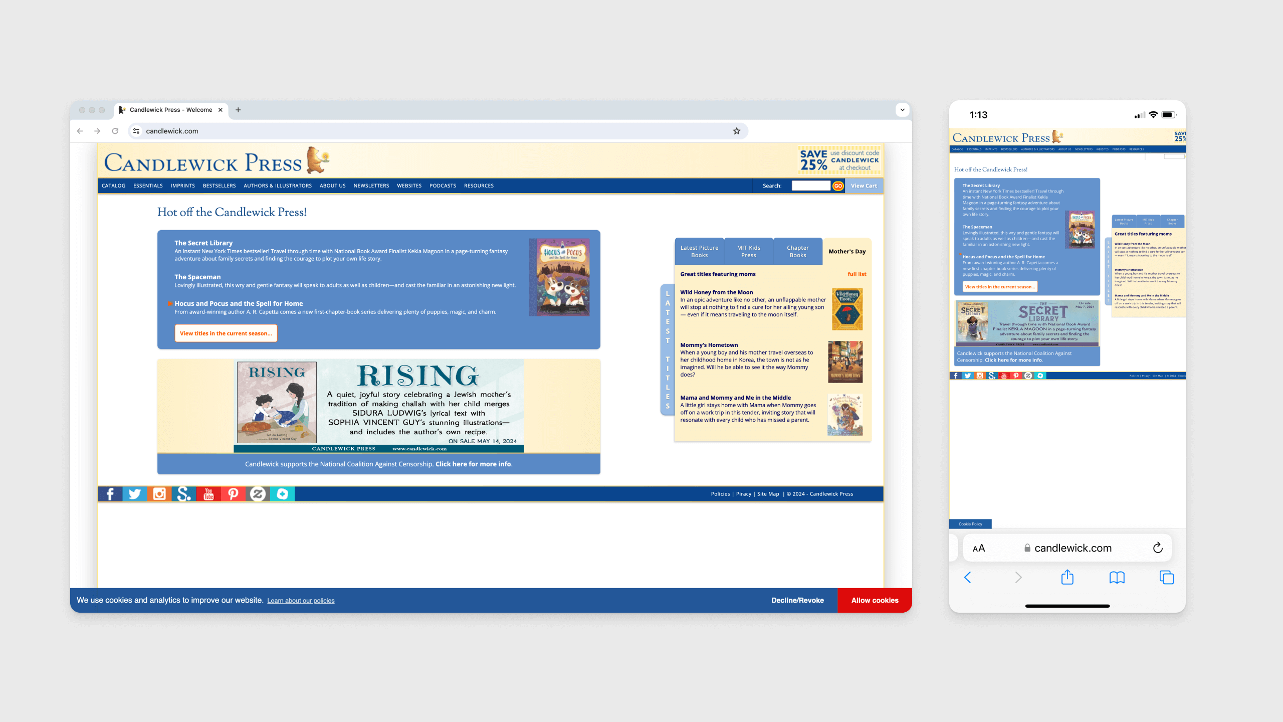 A side-by-side of an outdated website on desktop and mobile, showing non-responsive design.