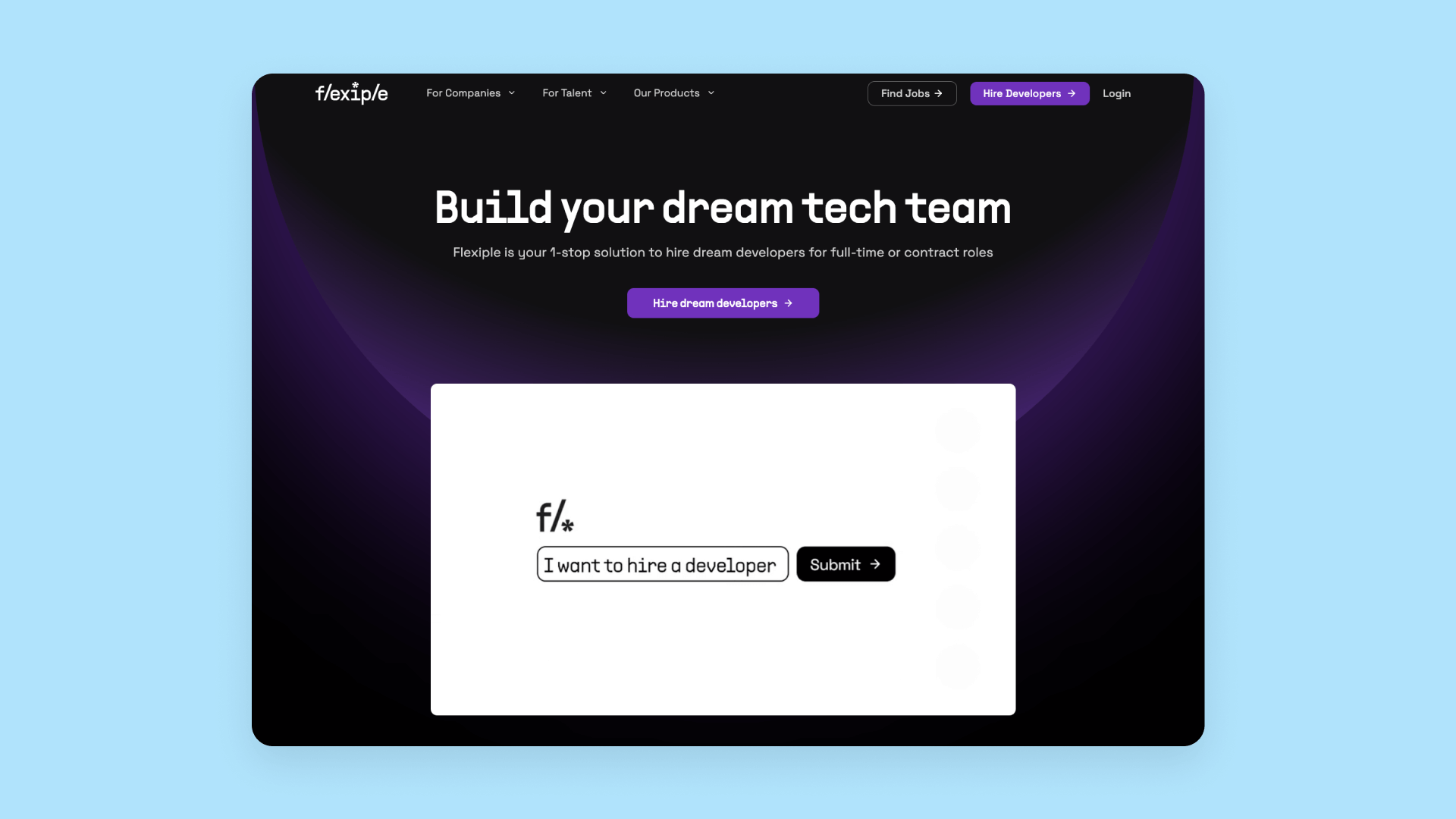 A screenshot of Flexiple's homepage