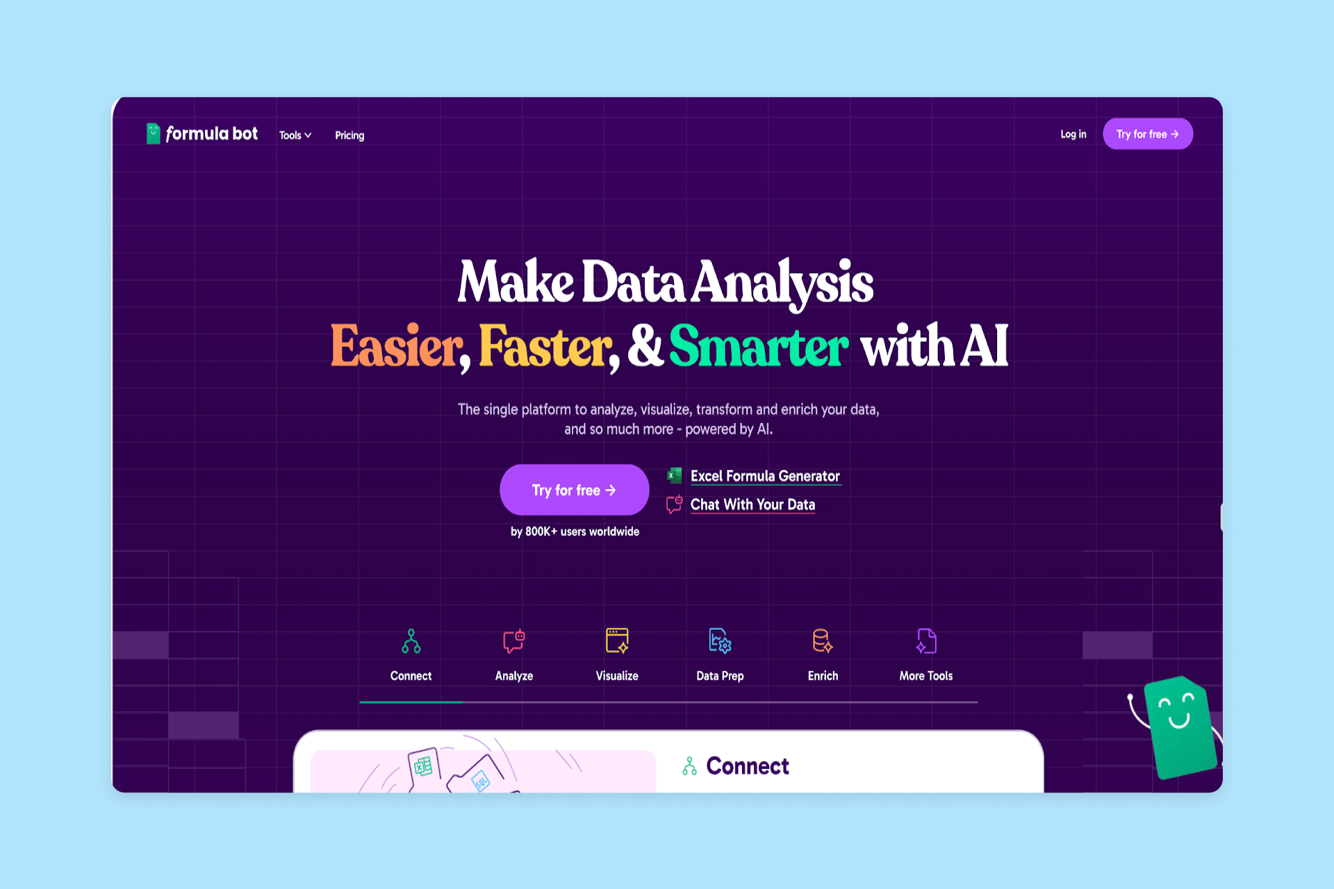 A screenshot of Formula Bot's homepage