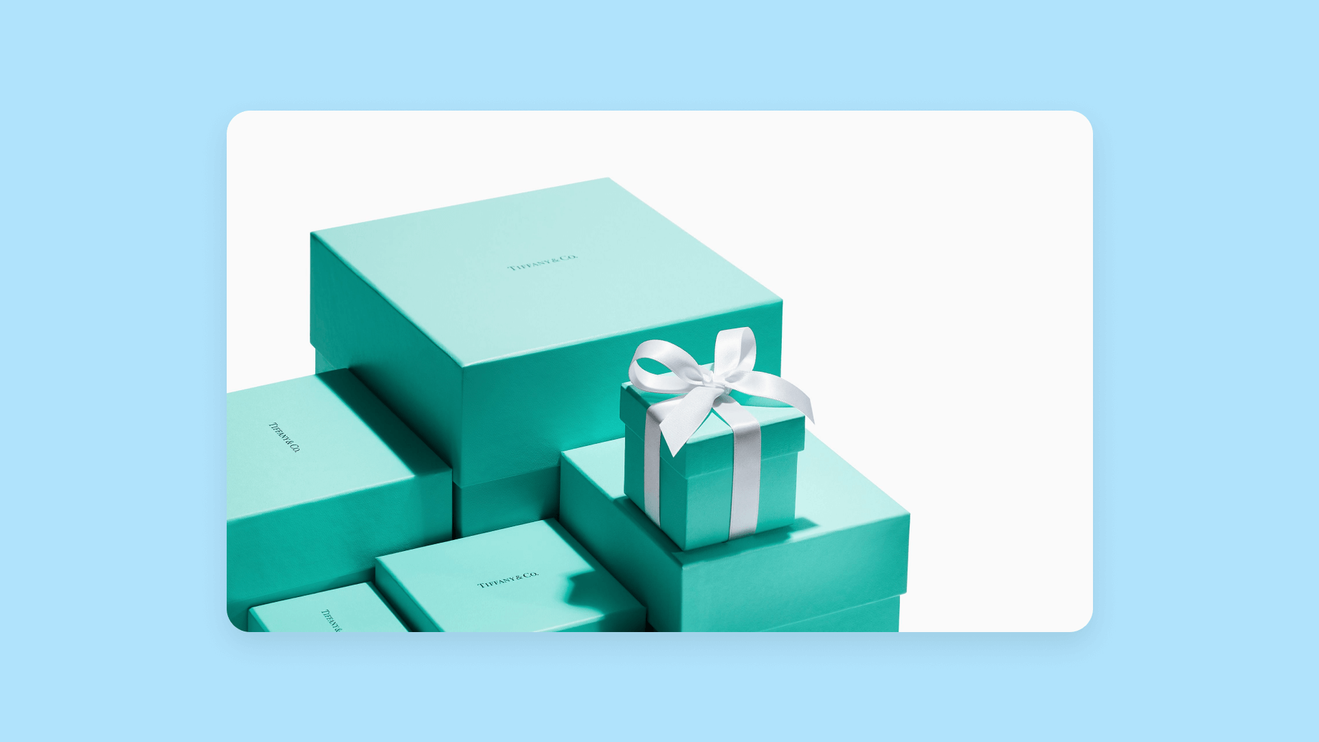 A stack of Tiffany boxes in their trademarked blue.