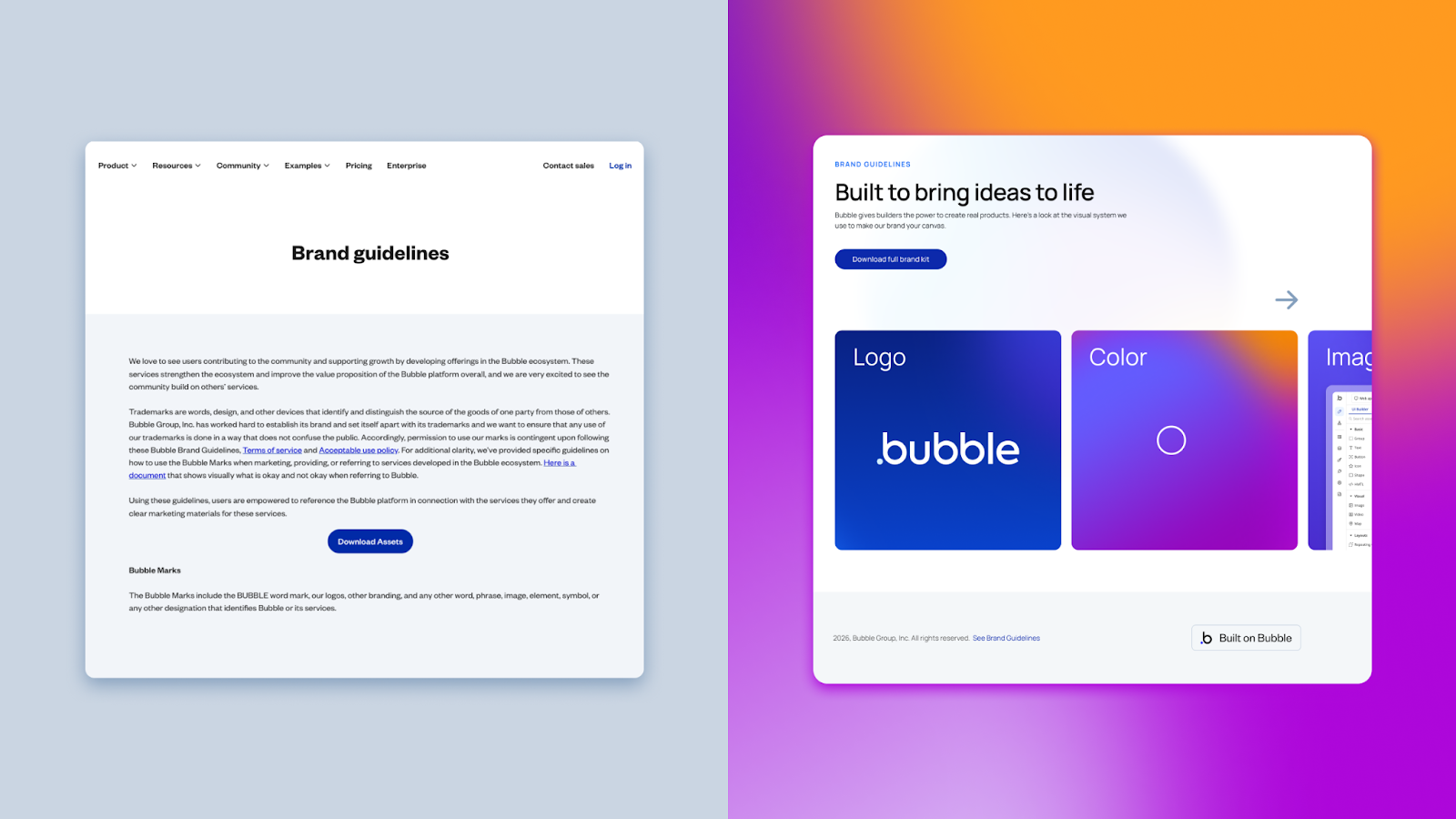 A side-by-side of the original and updated brand pages.