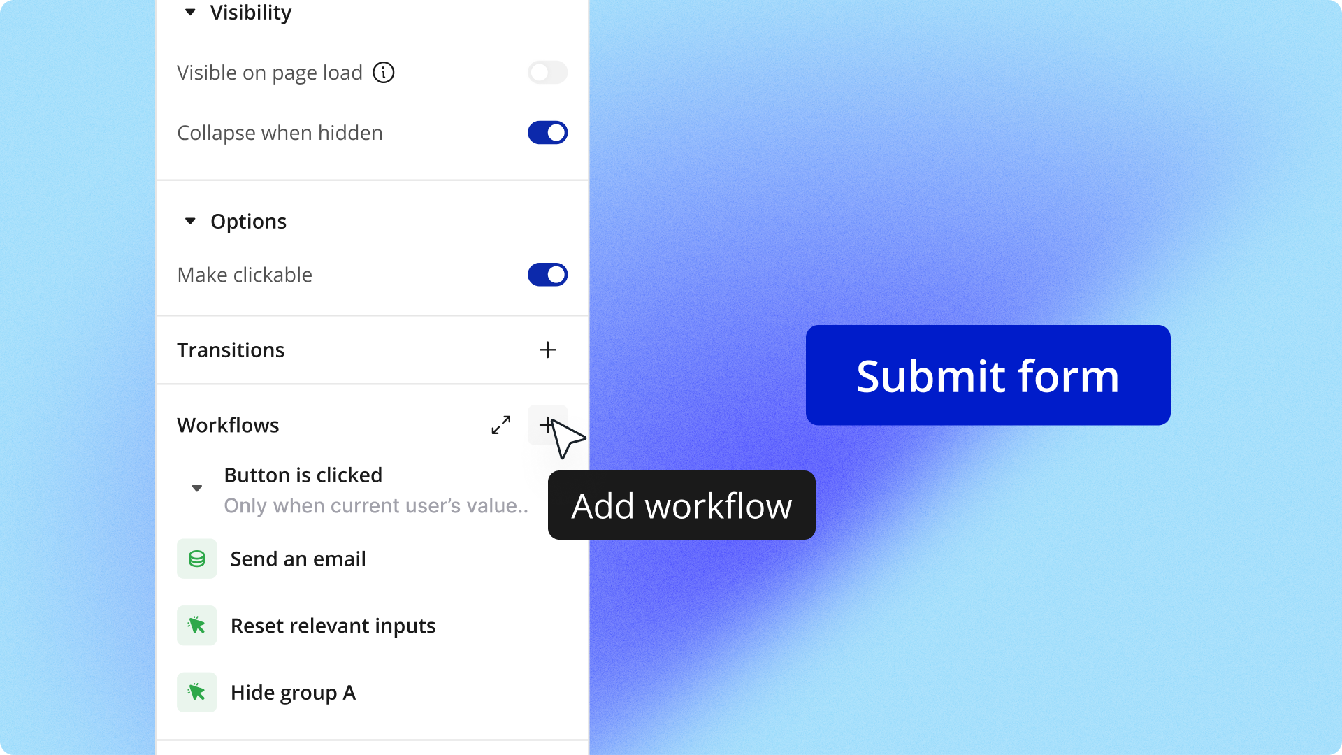 Adding a workflow from the redesigned property editor