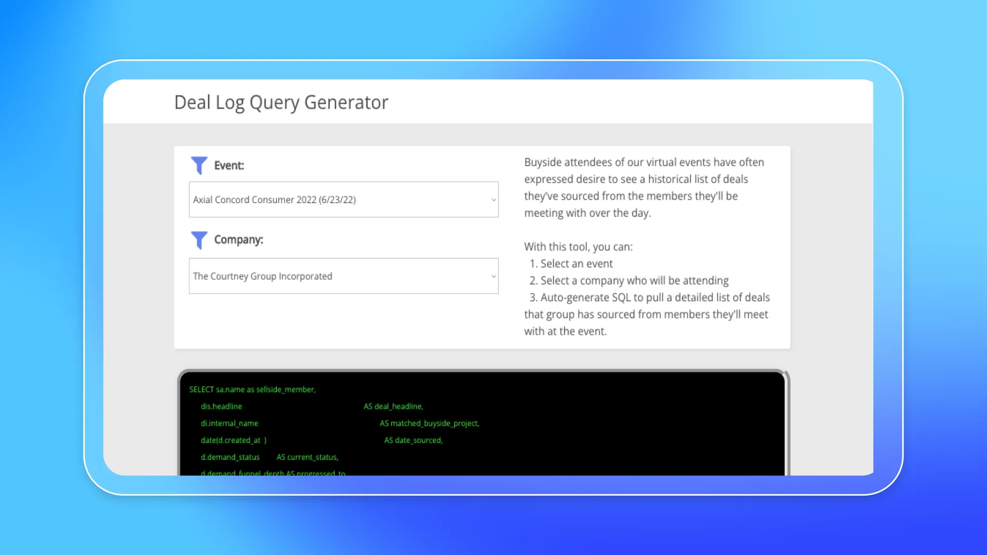 A query generator on Axial.