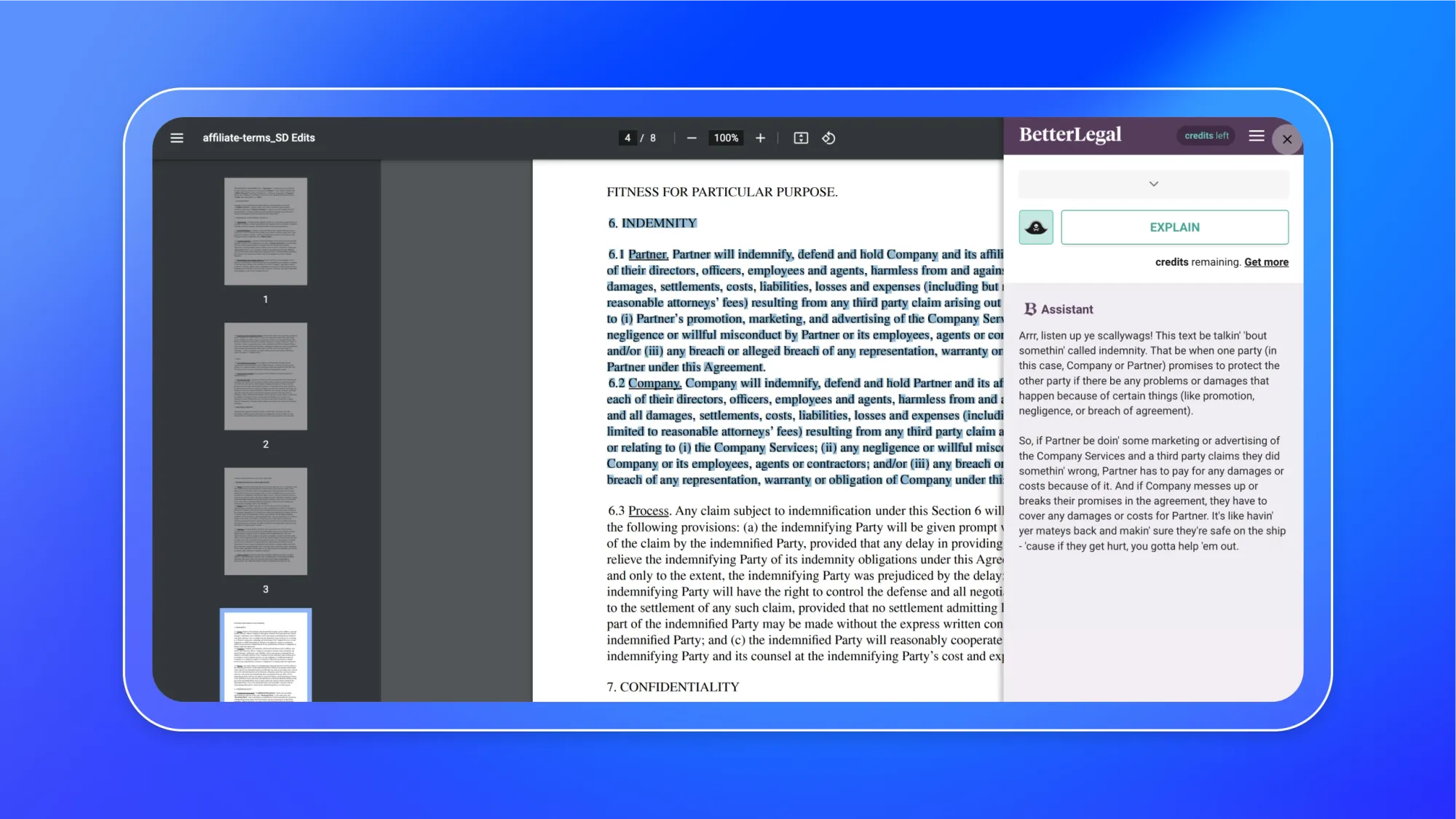 A screenshot of a contract on BetterLegal