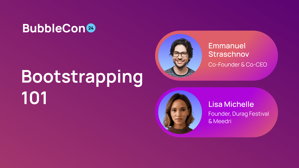 "Bootstrapping 101" with Emmanuel Straschnov and Lisa Michelle's headshots and titles.