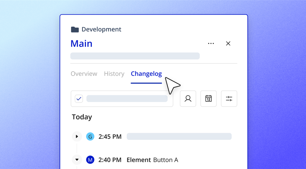 The changelog tab in Bubble's version control panel showing two different changes.