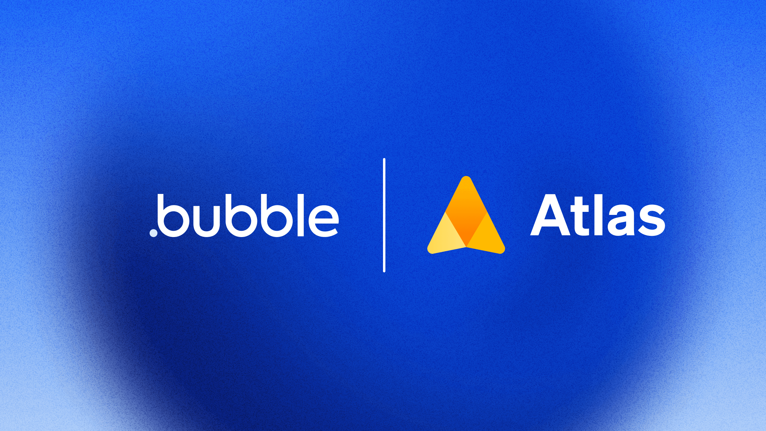 The Bubble and Stripe Atlas wordmarks beside each other on a blue gradient background.