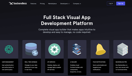 Backendless visual app development website.