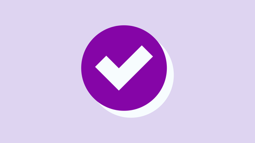 A dark purple circle with a white checkmark on a light purple background.