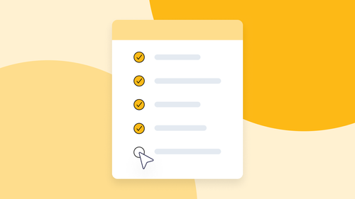 A checklist of five items on a yellow background. Four are checked off. The fifth has a mouse icon hovering over it.