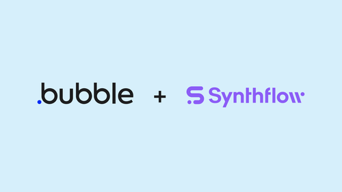 The Bubble wordmark plus the Synthflow wordmark on a light blue background.