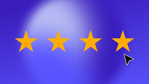 Four yellow stars on a gradient background. A cursor is hovering over the stars