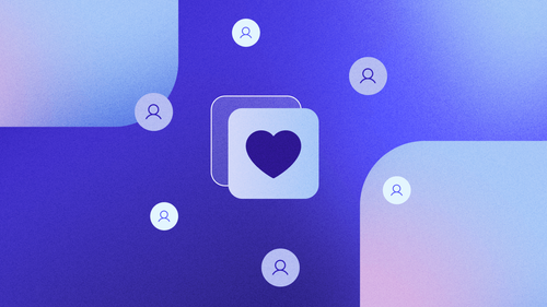 A heart in a square icon surrounded by a circle of user profile icons.