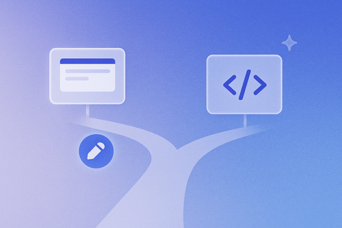 Two pathways, one leading two an app window, one leading to a code icon